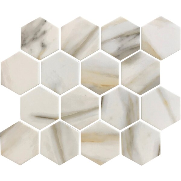 Apollo Tile Bge & Wht 2 in. Hexagon 8.29sq.ft 10.2 in. X11.7 in. Recycled Glass Mosaic Tile, 10PK APLNNH9902CLEC36 - main